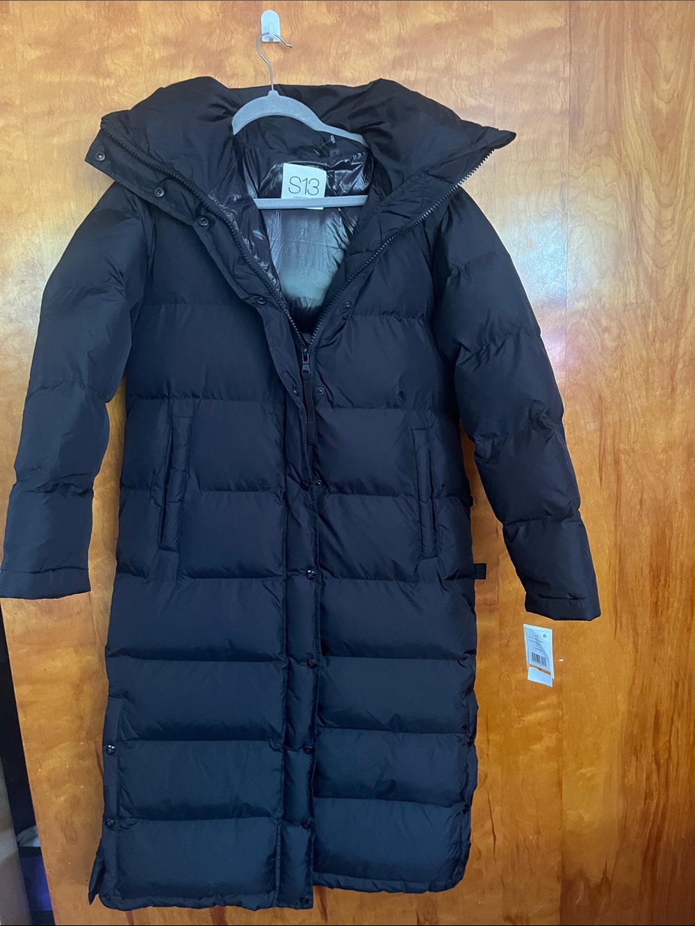 S13 Kids' Black Long Puffer Coat with Hood